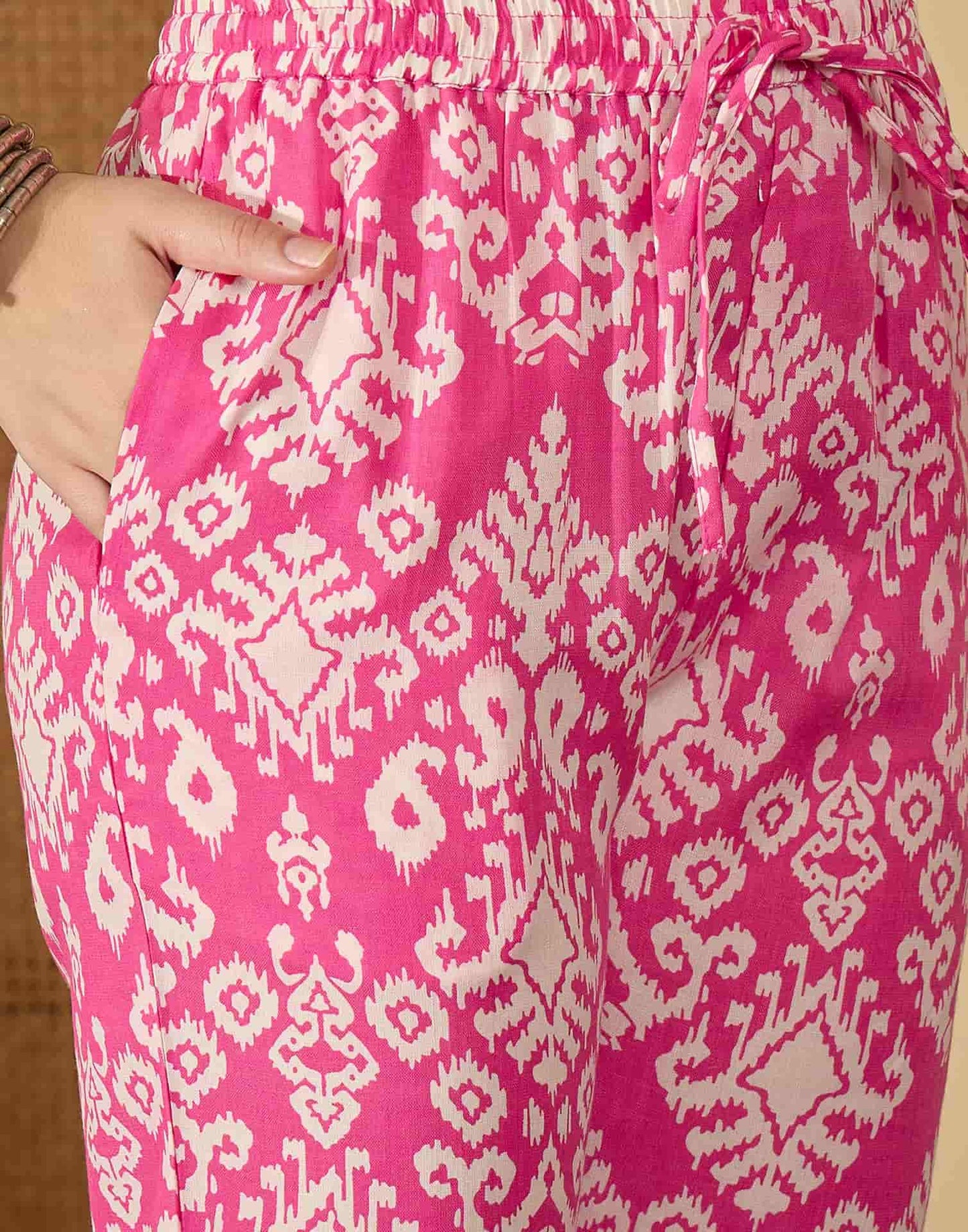 Cotton Blend Printed V-Neck Co-ord Set