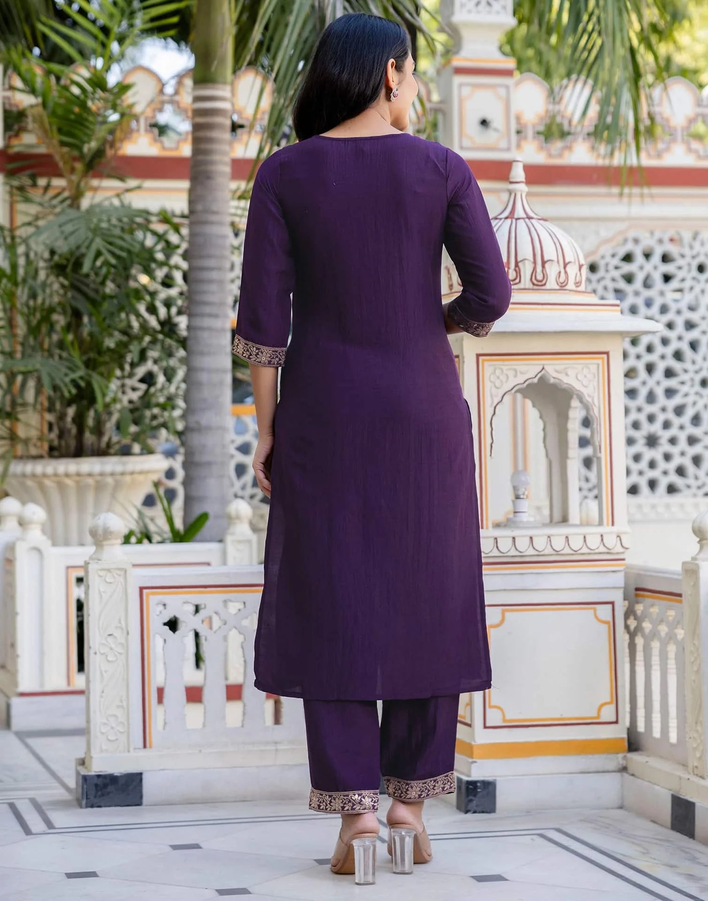 Silk Blend Weaving and Lace Straight Kurta with Pant & Dupatta