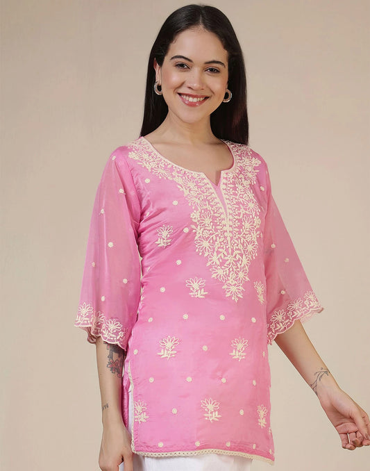 Silk Embroidered Straight Kurti