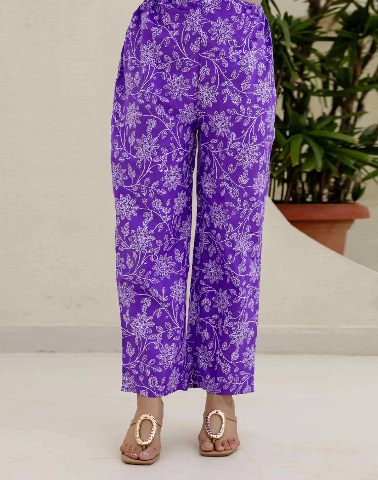 Cotton Straight Printed V-Neck Kurta with Pant & Dupatta