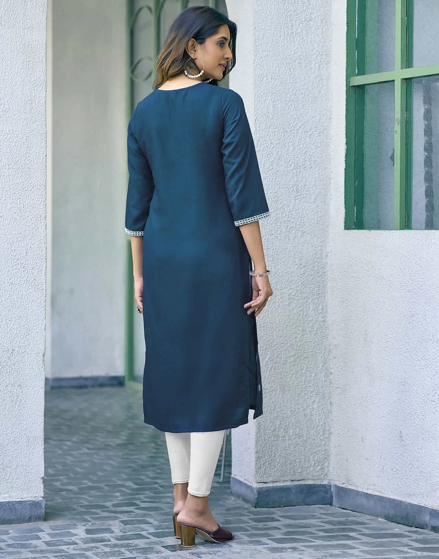 Cotton Embroidered Straight Kurti