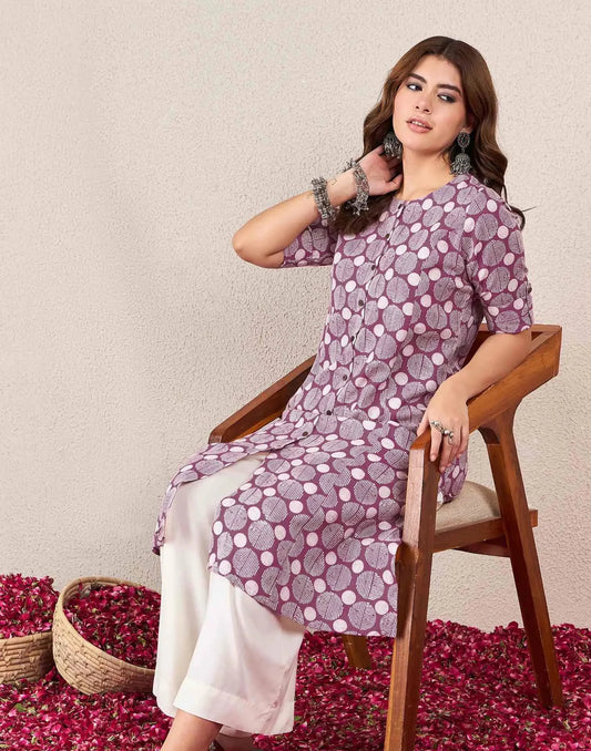 Cotton Printed A-line Round Neck Kurti