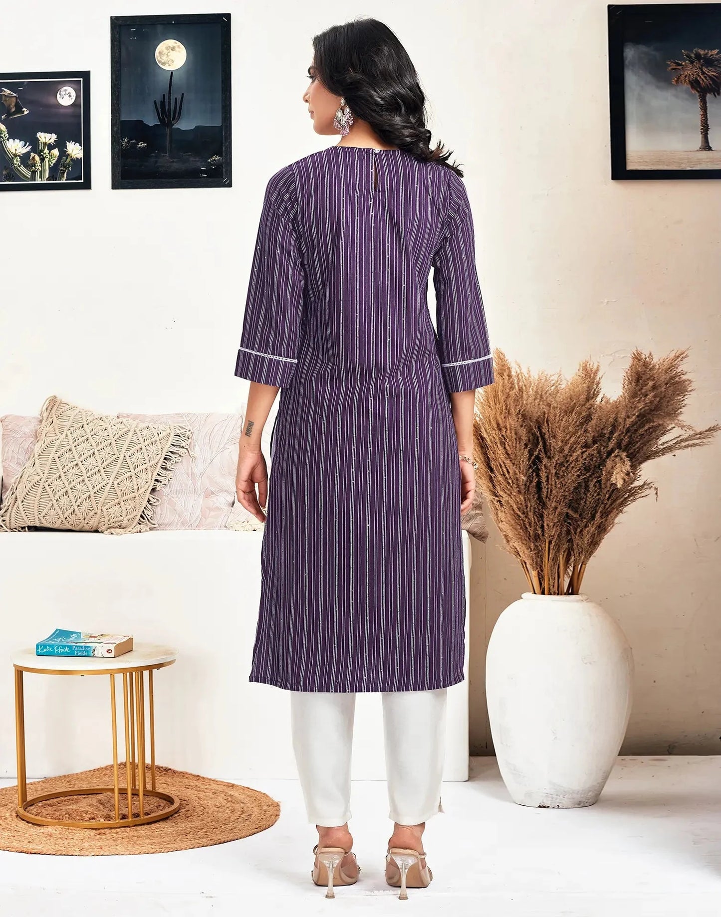 Cotton Embroidered Straight Round Neck Kurtis