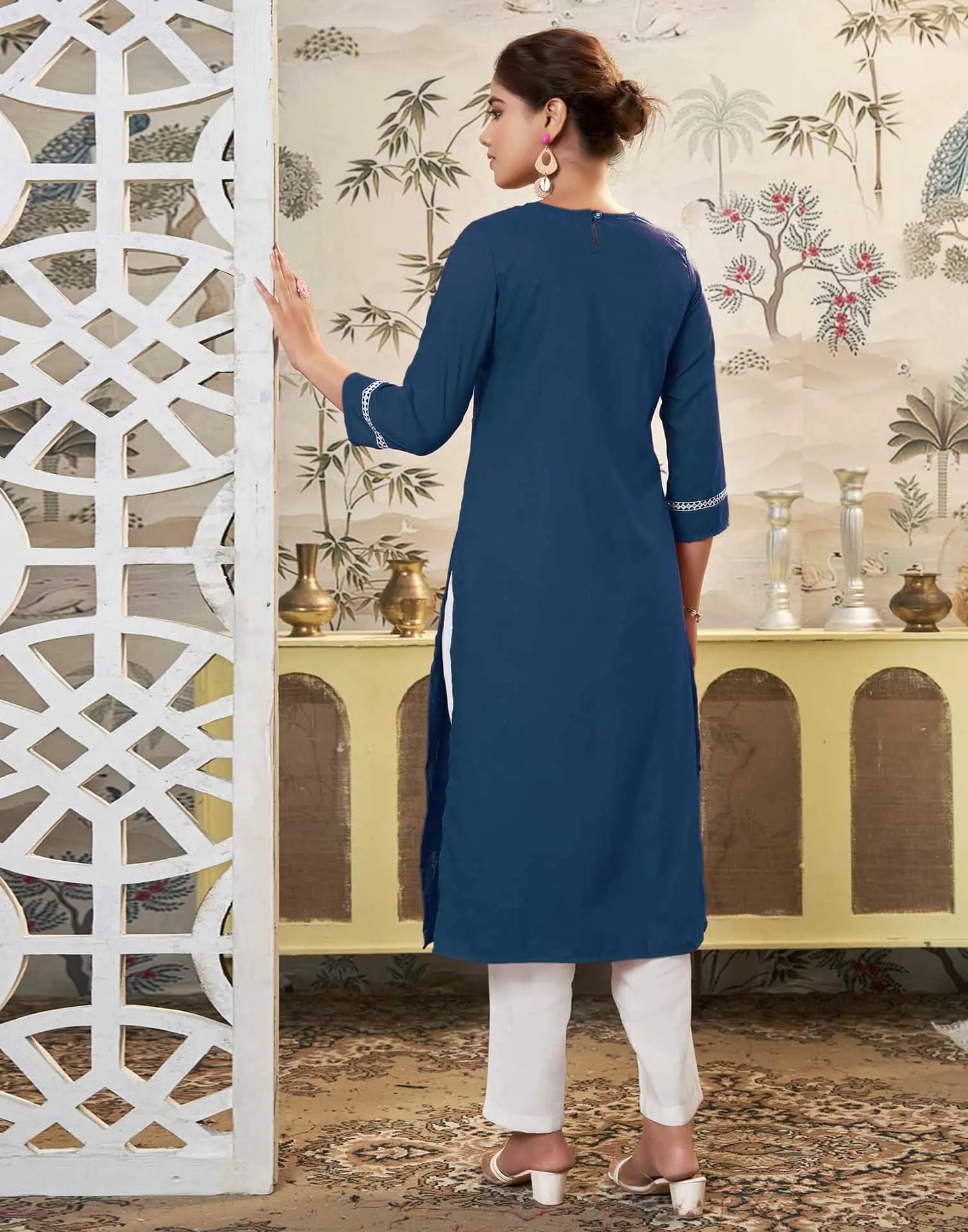 Cotton Embroidered Straight Kurti