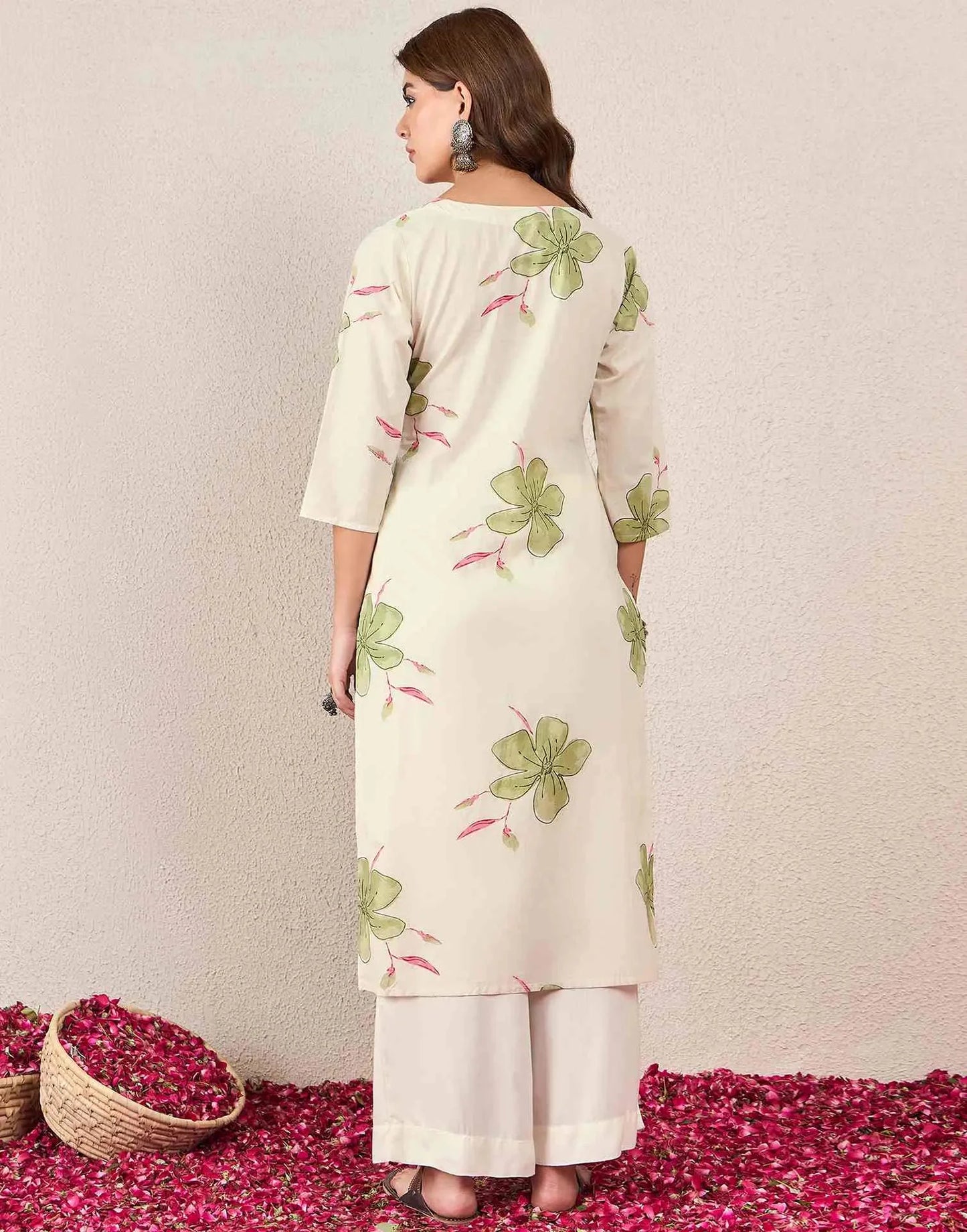 Cotton Printed Straight Mandarin Collar Kurti