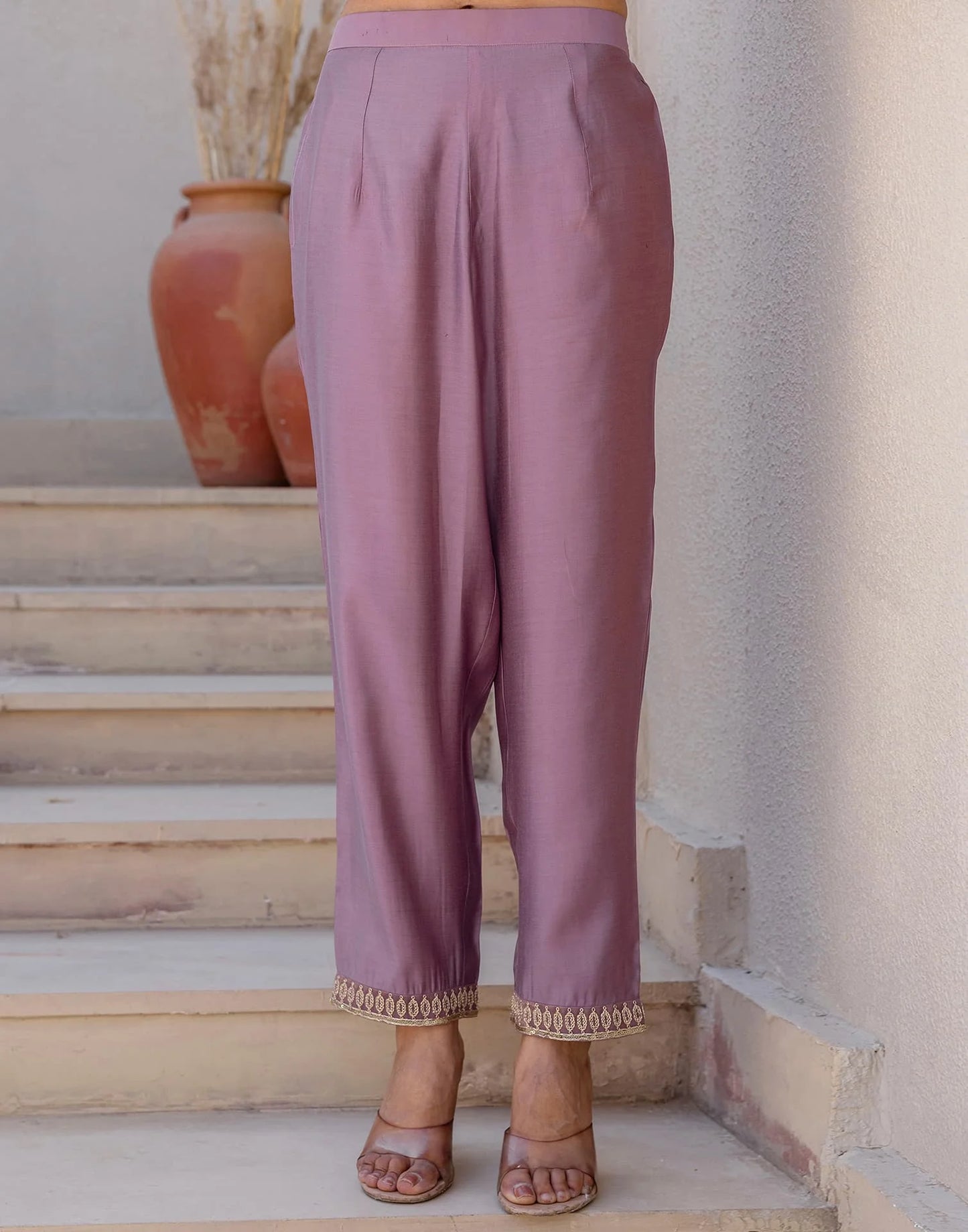 Affordable Ethnic Wear Purple Net Sequins Embroidered Kurta Set with Lace, Pant & Dupatta