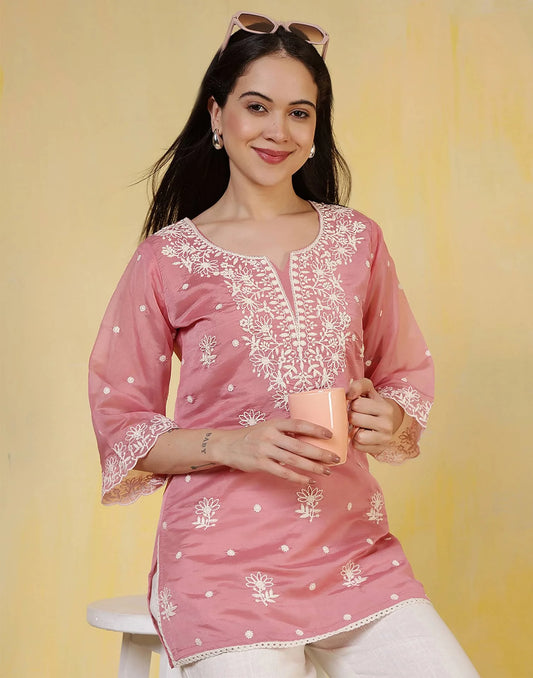 Silk Embroidered Straight Kurti