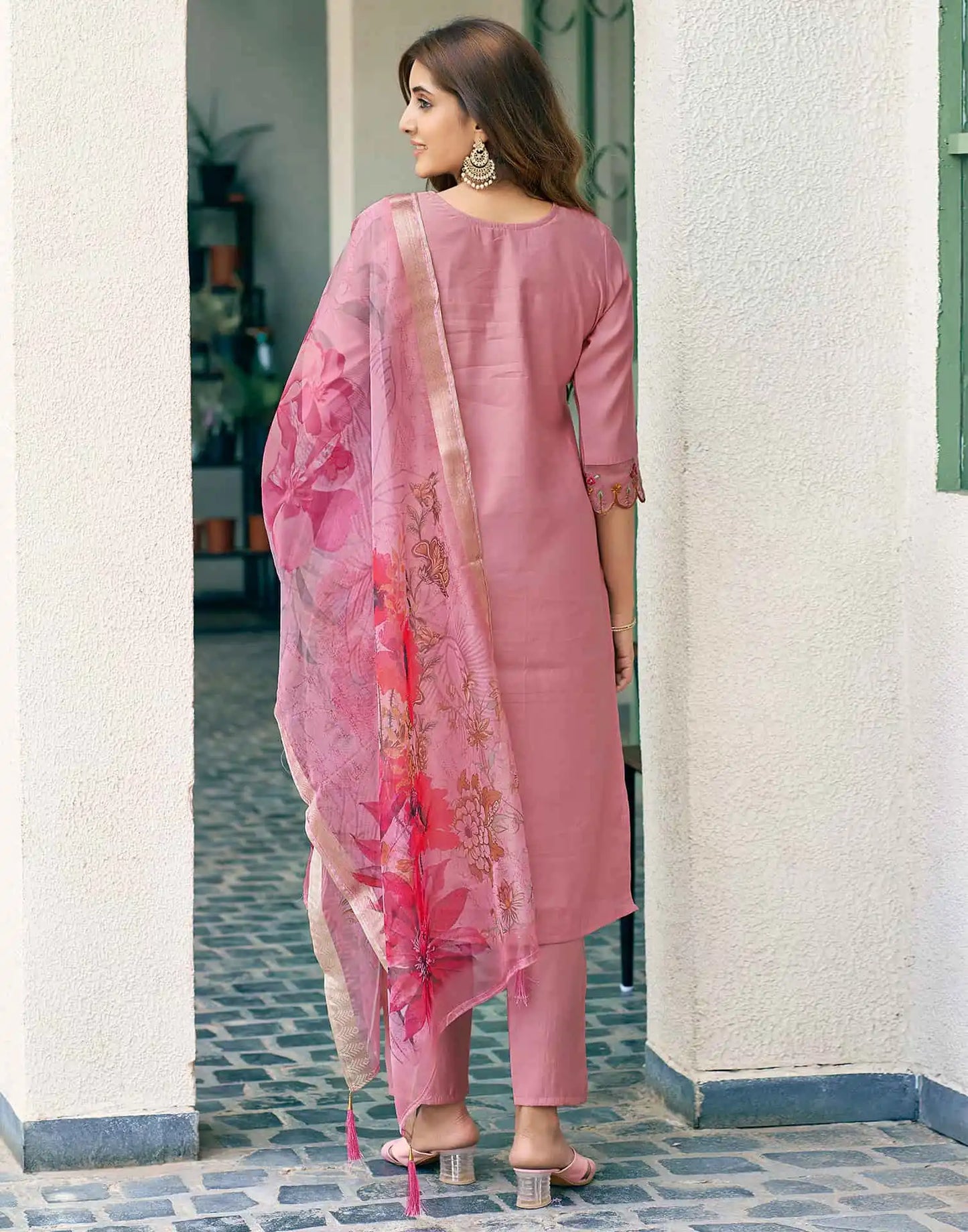 Silk Blend Sequence and Embroidery Work Straight Kurta with Pant & Dupatta