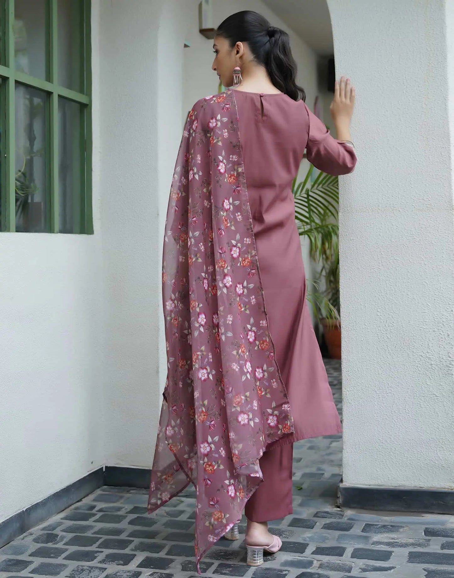 Silk Blend Embroidered Straight Kurta with Pant & Dupatta
