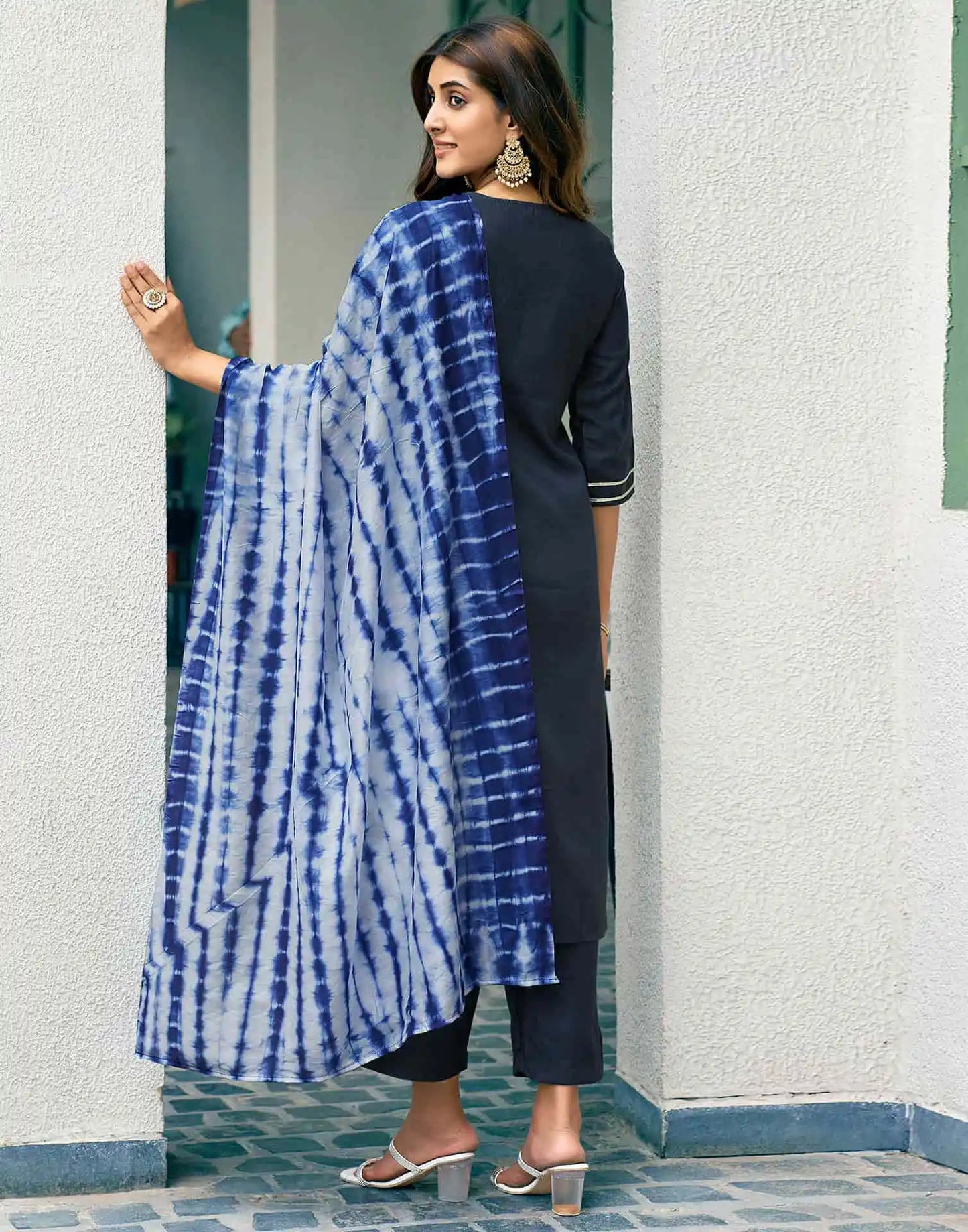 Cotton Blend Embroidered Straight Kurta with Pant & Dupatta