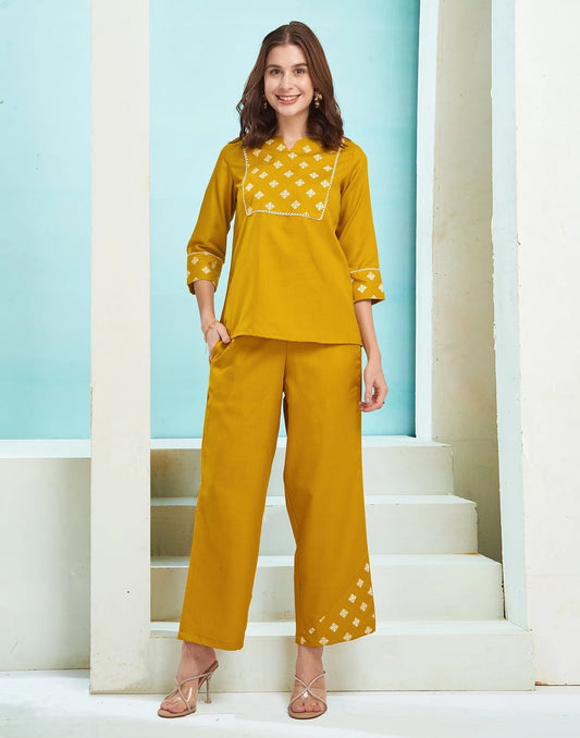 Cotton Blend Printed V-Neck Co-ord Set