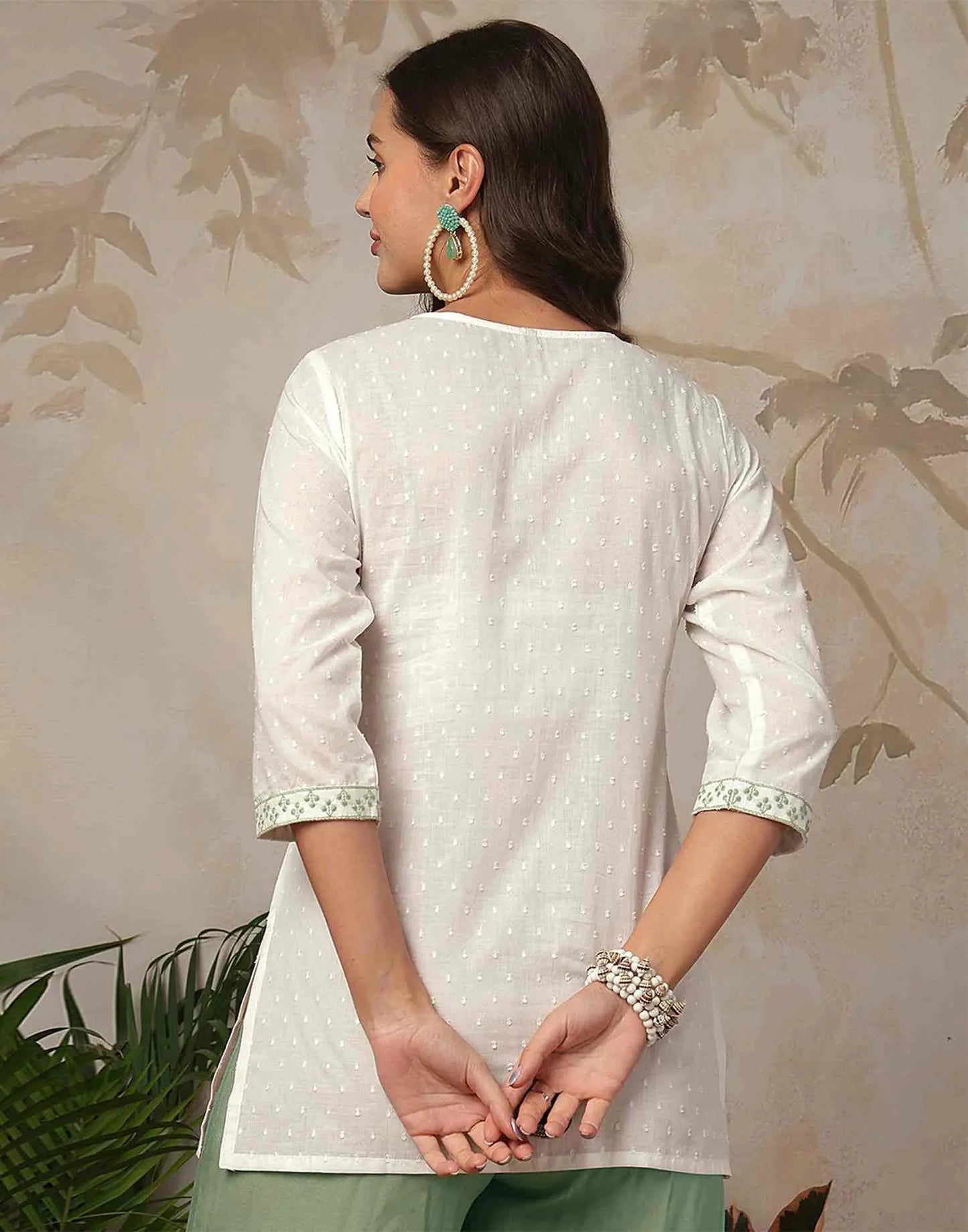 Cotton Chikankari Straight Round Neck Short Kurti