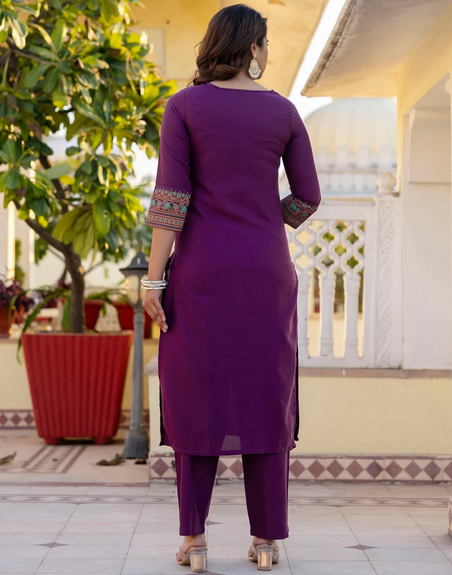 Cotton Blend Table Print Straight Kurta with Pant & Dupatta