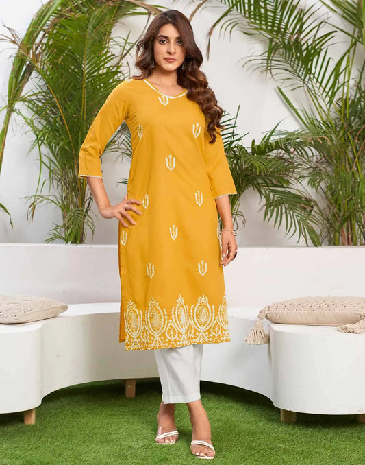 Cotton Embroidered Straight Kurti