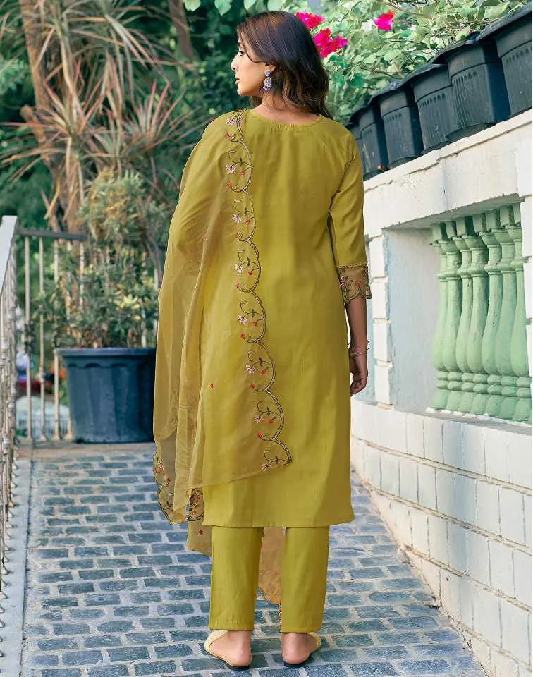 Affordable Mustard Yellow Silk Kurta Set with dupatta