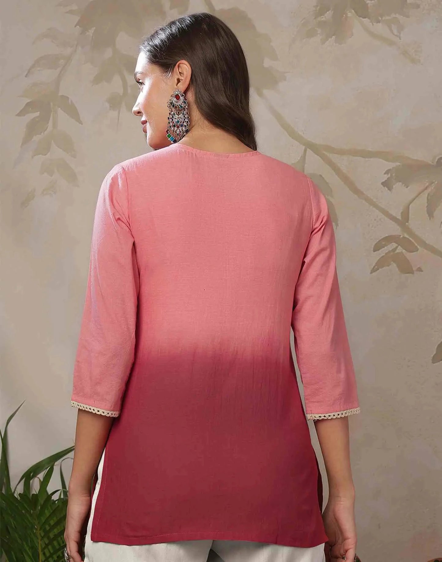 Cotton Chikankari Straight Round Neck Short Kurti