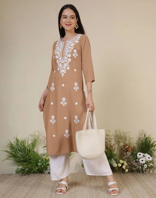 Rayon Embroidered Straight Kurti