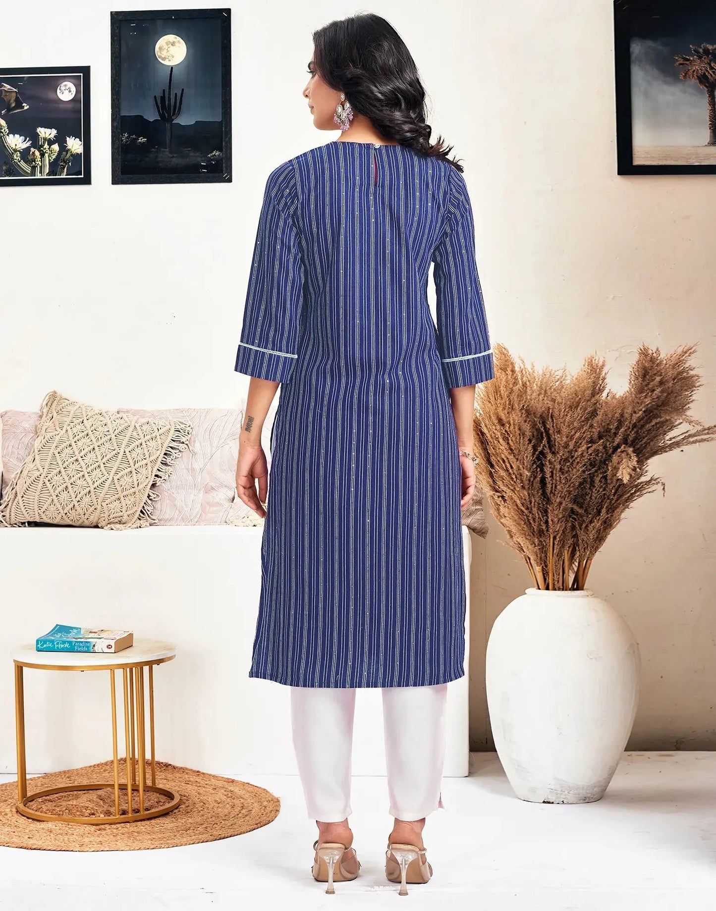 Cotton Embroidered Straight Round Neck Kurtis