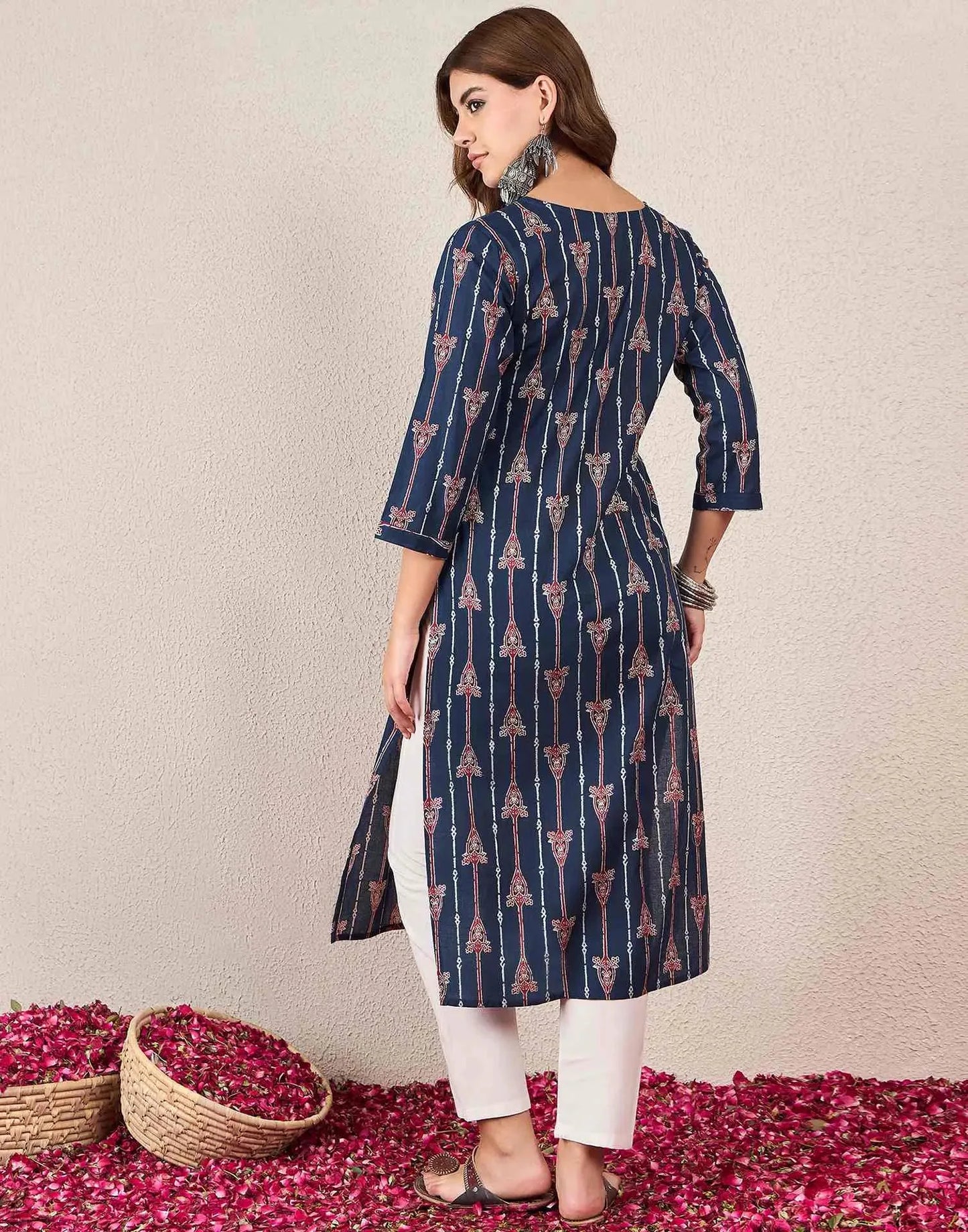 Cotton Printed Straight Round Neck Kurti