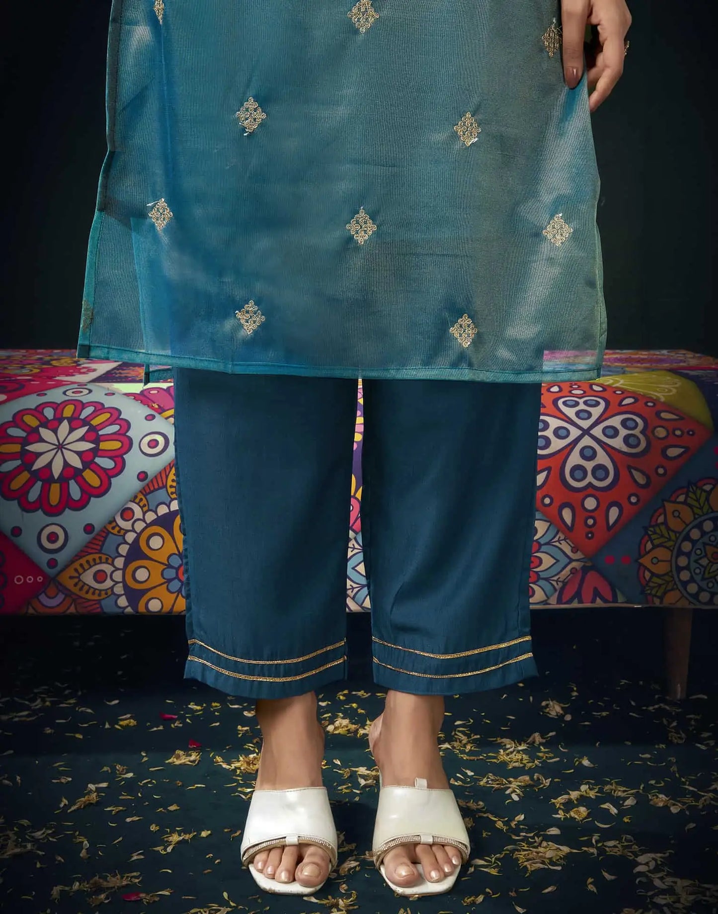 Net Sequins, Embroidery and Embroidery Lace Straight Kurta with Pant & Dupatta