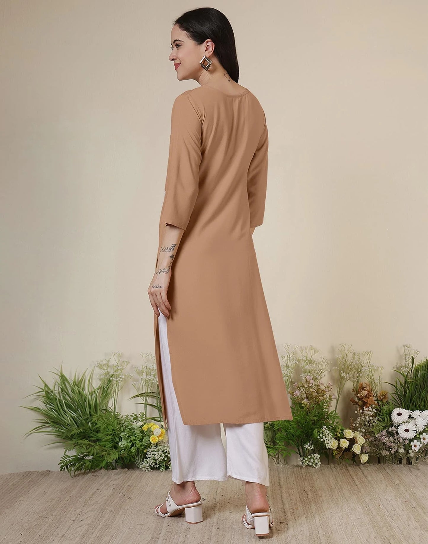 Rayon Embroidered Straight Kurti