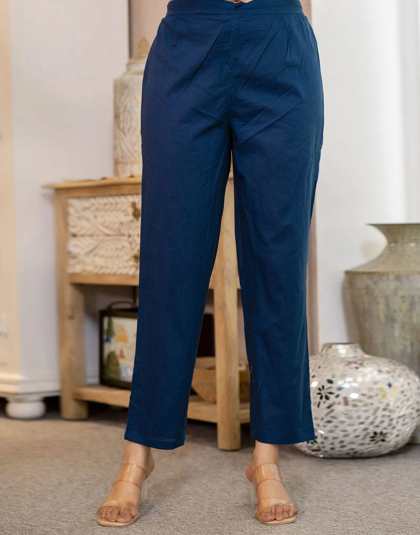 Blue Cotton Printed Straight Kurta Set with Pant & Dupatta under 799