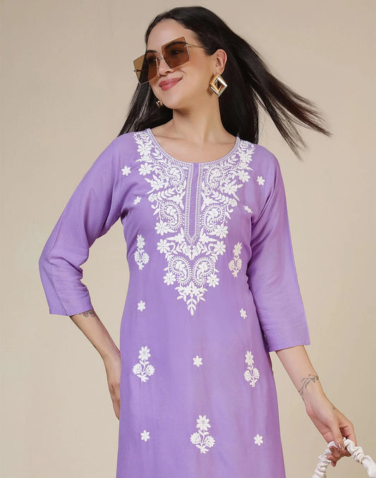 Rayon Embroidered Straight Kurti