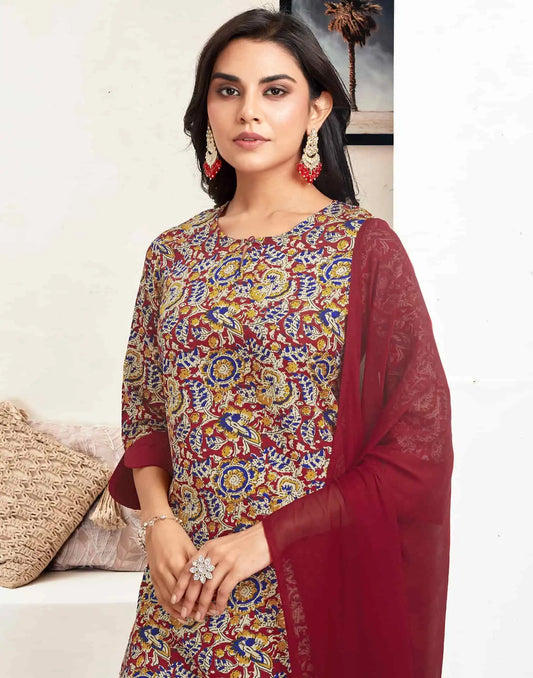 Crepe Printed Straight Kurta with Pant & Dupatta