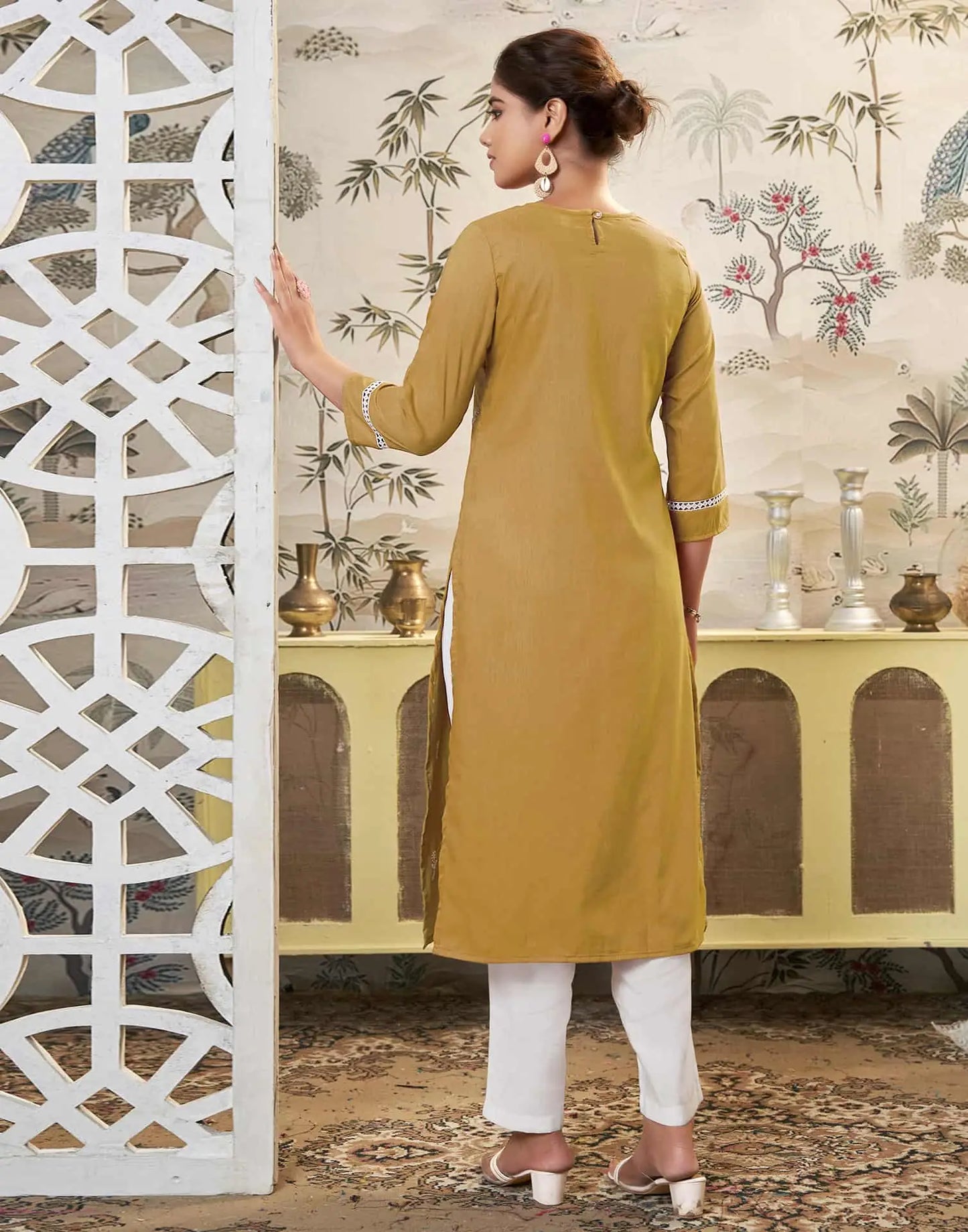 Cotton Embroidered Straight Kurti