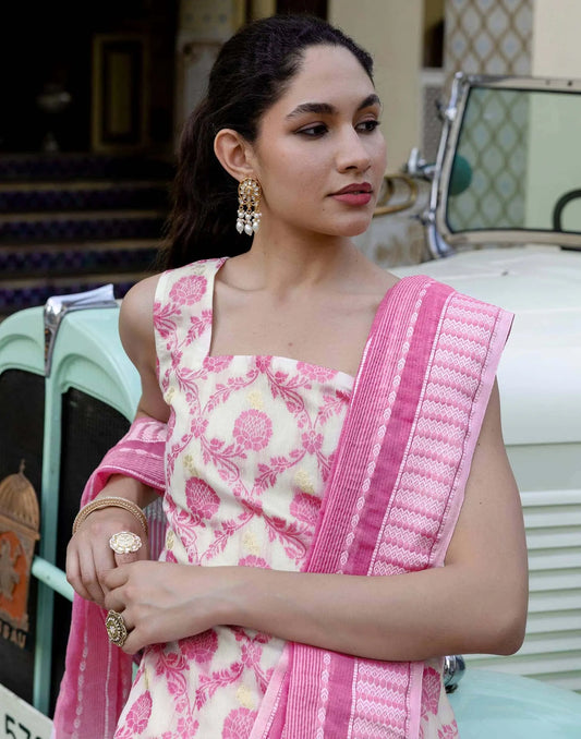 Chanderi Weaving Straight Kurta with Pant & Dupatta