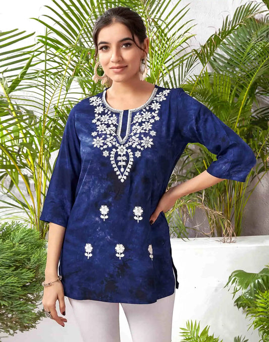 Rayon Embroidered Straight Kurti