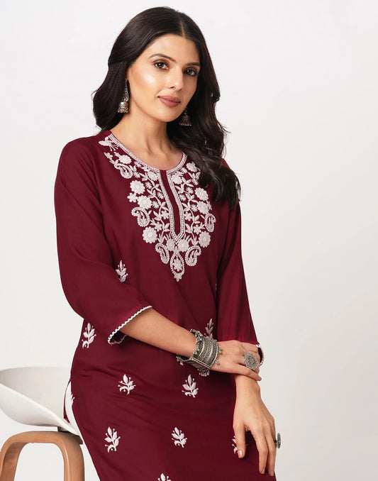 Cotton Embroidered Straight Kurti