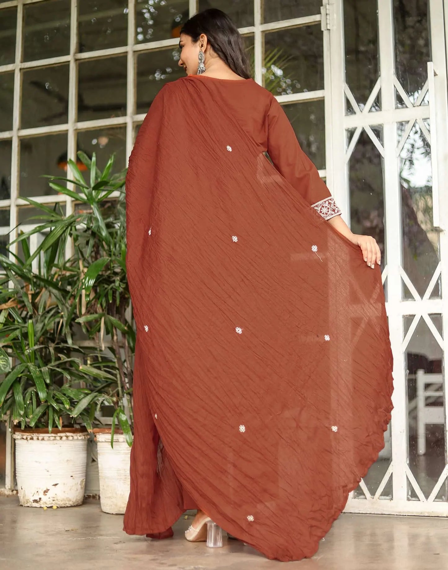 Cotton Straight Embroidery Round Neck Kurta with Pant & Dupatta