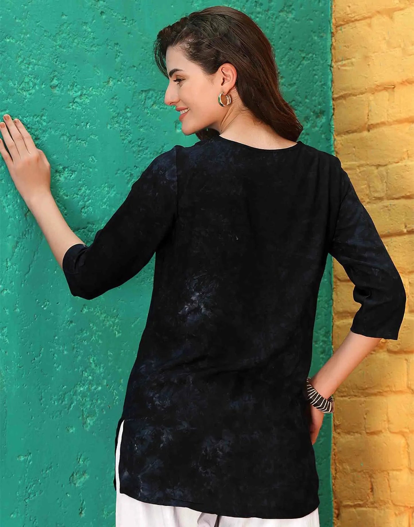 Rayon Chikankari Flared Round Neck Short Kurti