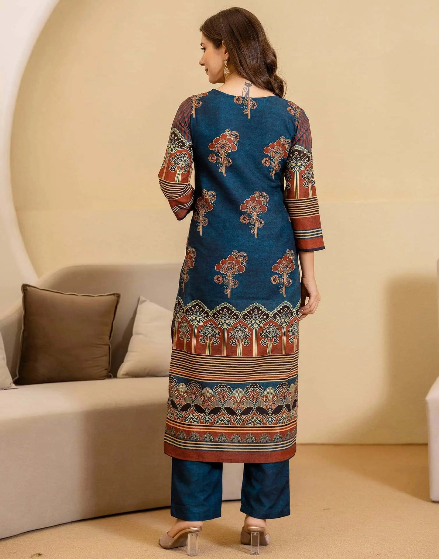 Cotton Printed Straight Kurta with Pant & Dupatta