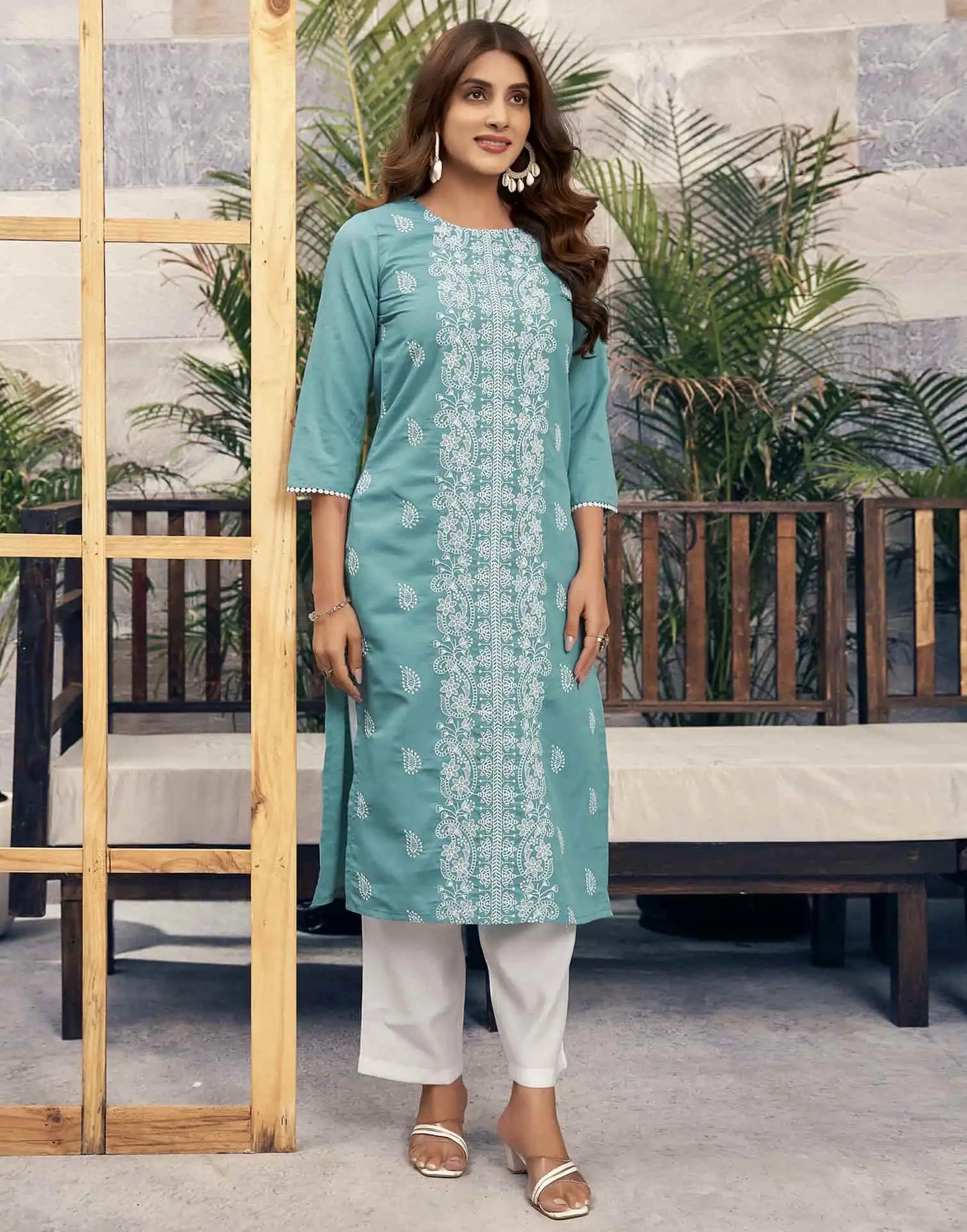Rayon Embroidered Straight Kurti