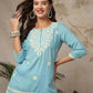 Rayon Chikankari Straight Round Neck Short Kurti