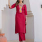 Cotton Blend Embroidery and Sequins Work Straight Kurta with Pant & Dupatta