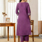 Skylee Purple Cotton Embroidered Straight Kurta with Pant & Dupatta