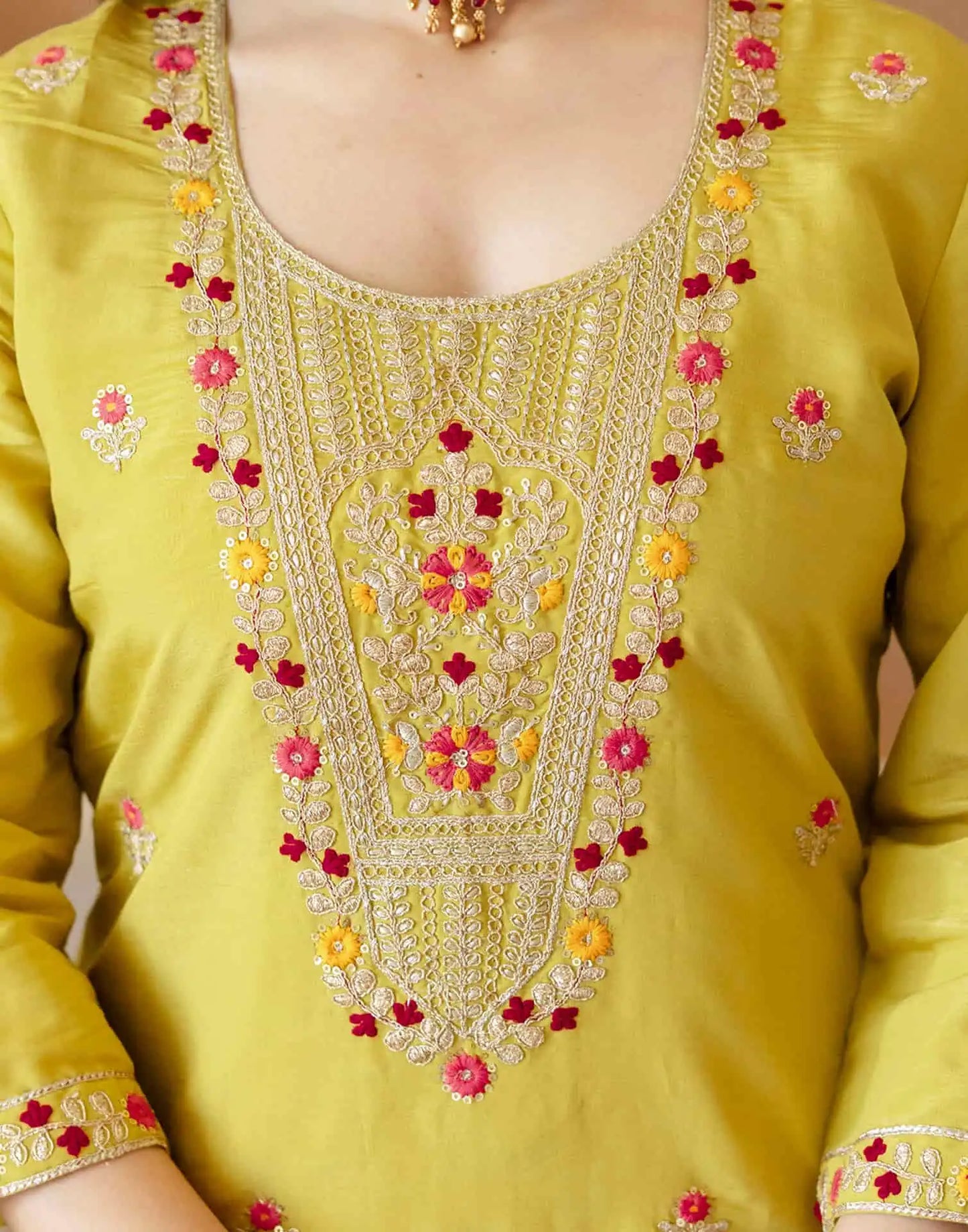 Yellow Silk Embroidered Straight Kurta Set with Pant & Dupatta for Women under 1299