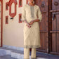 Beige Silk Embroidered and Sequins Work Straight Kurta Set with Pant & Dupatta for Women