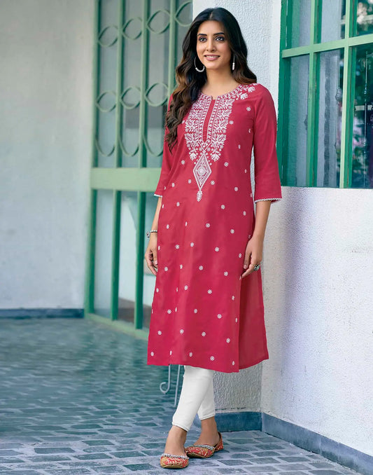 Cotton Embroidered Straight Kurti