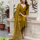 Green Silk Blend Embroidered Straight Kurta with Pant & Dupatta