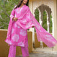 Cotton Straight Printed V-Neck Kurta with Pant & Dupatta