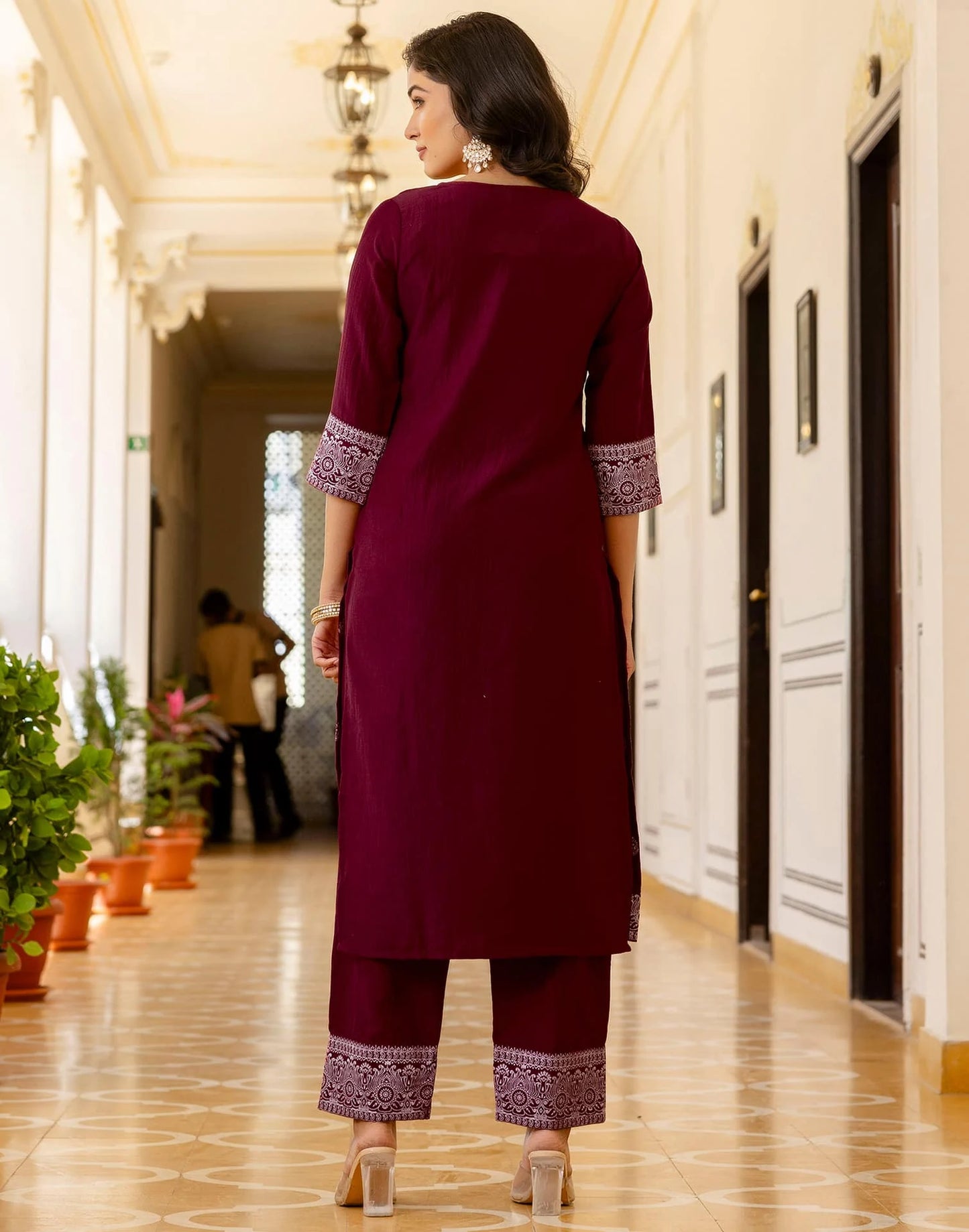 Silk Blend Pigment Printed and Printed Lace Straight Kurta with Pant & Dupatta