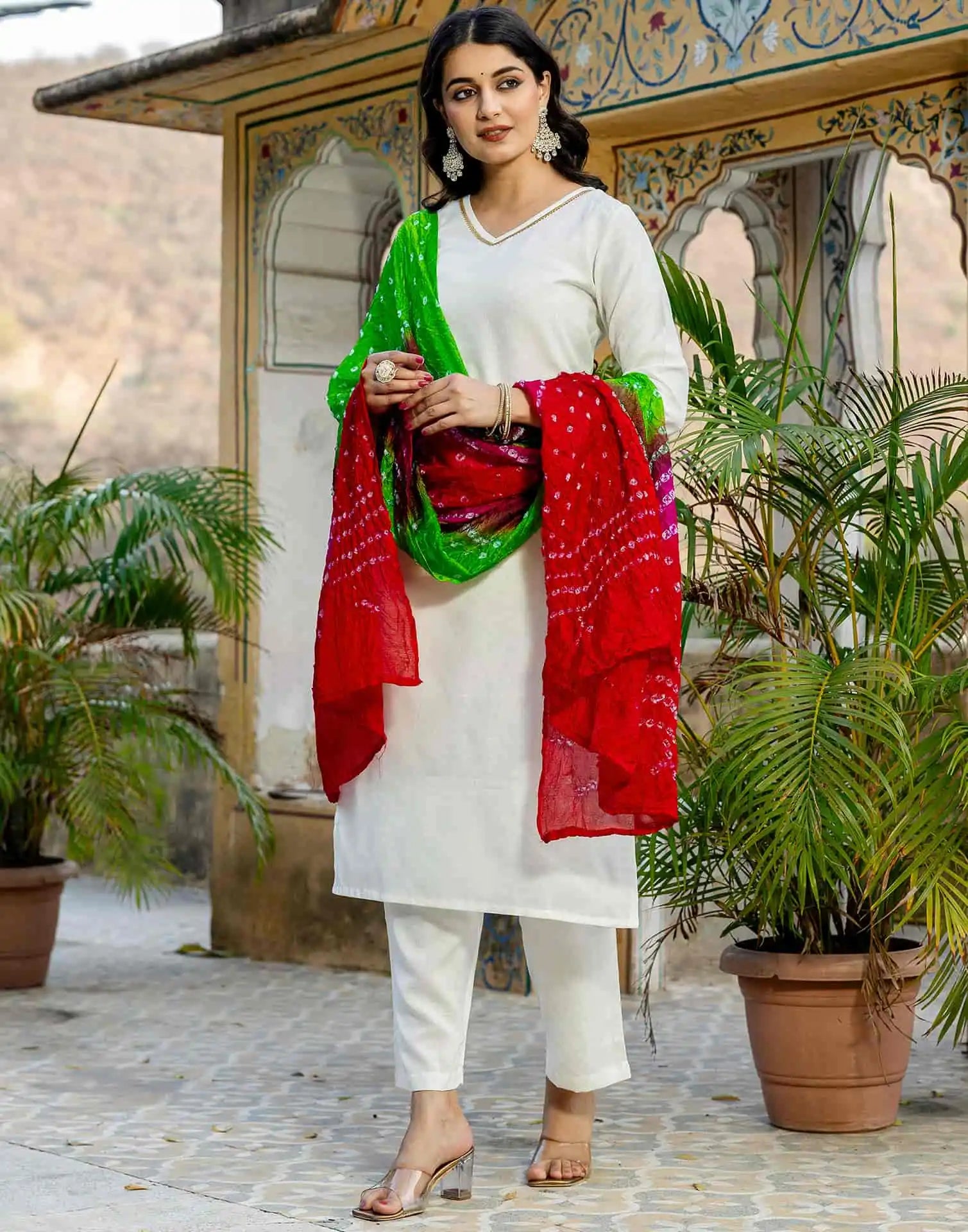Cotton Blend Gota Lace Straight Kurta with Pant & Dupatta