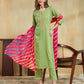 Light Green Cotton Embroidered Straight Kurta Set with Pant & Dupatta for Women