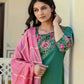 Silk Embroidery Work Straight Kurta with Pant & Dupatta
