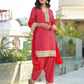 Red Silk Printed Straight Kurta Set with Pant & Dupatta V-Neck Ethnic Kurti for Festive Wear
