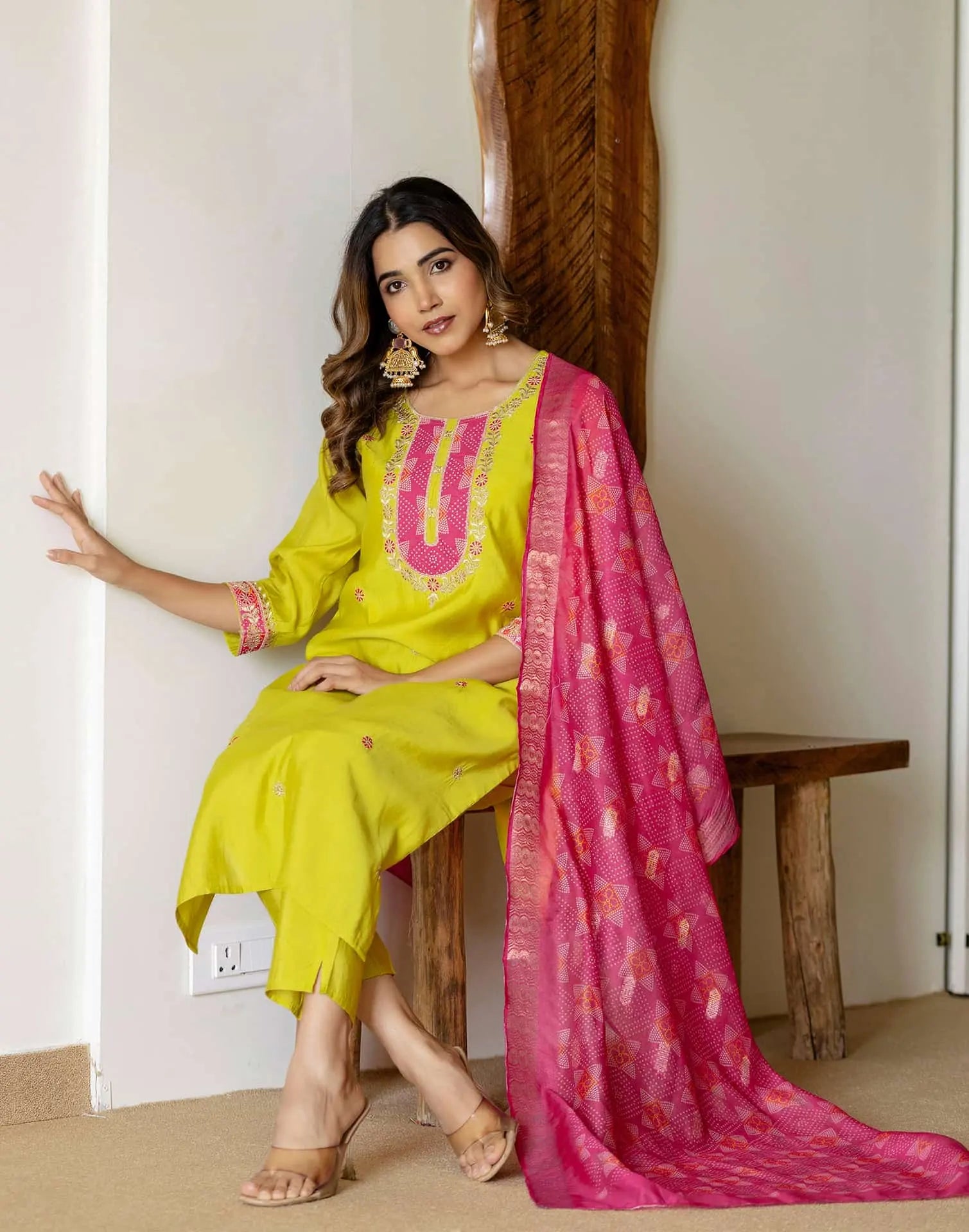 Yellow Silk Embroidered Straight Kurta Set with Pant & Dupatta under 1299 